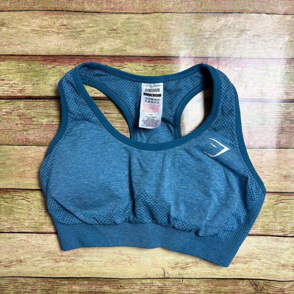 Gymshark Vital Seamless Sports Bra Teal Blue Marl Racerback Small B1A6T